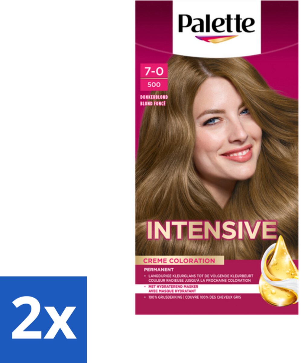 2 x Palette Intensive Oil-Care Color Haarkleuring 500 Donkerblond - Haarverf - Donkerblond - Grijsdekking - Langdurige Kleur - Haarkleur