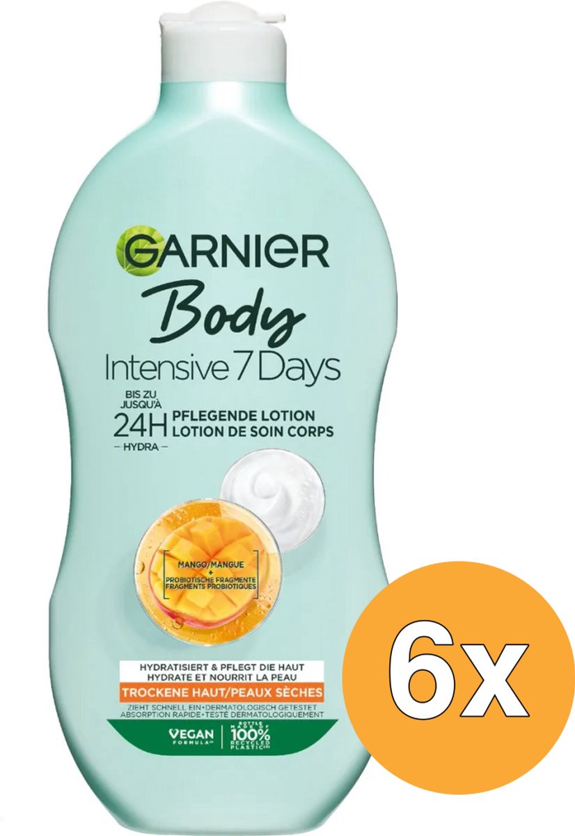 Garnier Body Intensive 7 Days Verzorgende Bodylotion met Mango-extract en Probiotica - voordeelverpakking - 6 x 400 ml