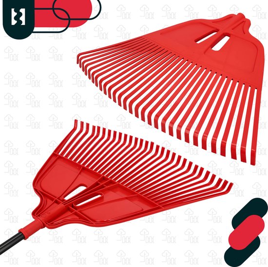 KOTARBAU® Bladhark, Tuinhark van Kunststof, 68 cm, met Aluminium Steel, 150 cm, Extra-Click, Gazonhark, Waaierbezem, Stevige Hark, Hark voor Gras Tuin Gazon, Rood & Zwart van KOTARBAU — afbeelding 3