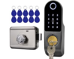 Aura® Deurslot Buitendeur - Smartlock - Slim Deurslot Met Vingerdrukherkenning - Codeslot - Elektrisch Deurslot Met Code Toegang - Intelligent Smart Lock - Roestvrij staal - Grijs - ‎28cm x 22cm x 9cm