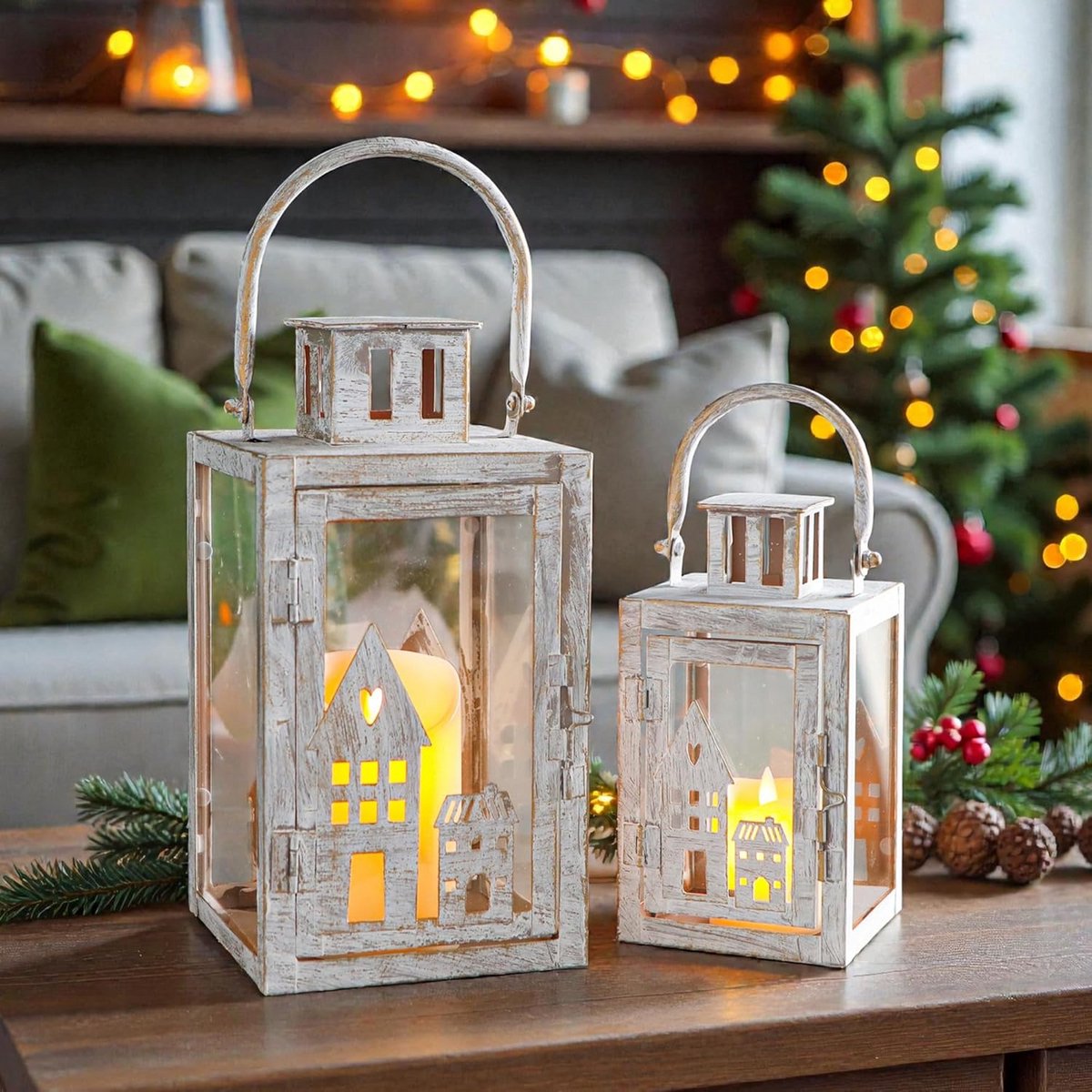 Set van 2 Decoratieve Kaarslantaarns (27,5cm & 19,5cm) - Binnen & Buiten