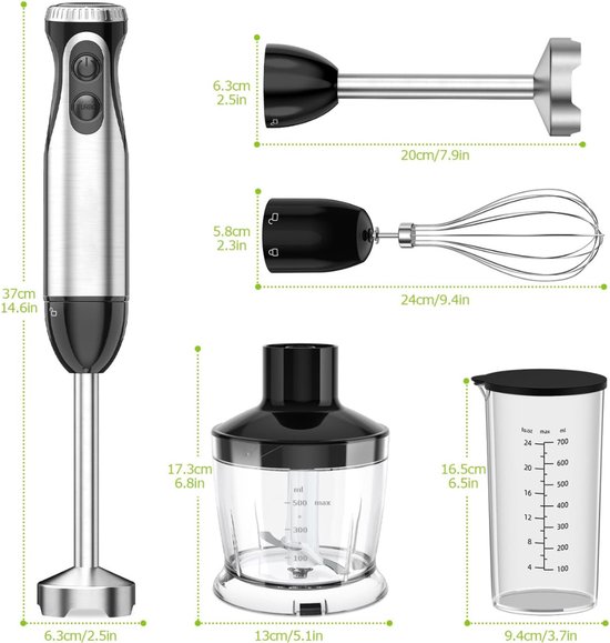 NBAP® Staafmixer Set - Hakmolen - Groentesnijder - Soepmaker - Draadloos - Zilver en Zwart van NBAP — afbeelding 2