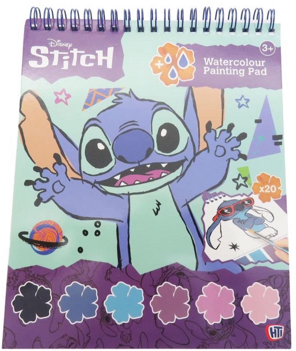 Disney Stitch watercolour painting pad - waterverf kleurboek - waterverfboek - prinsessen - 20 blz + verf + kwast