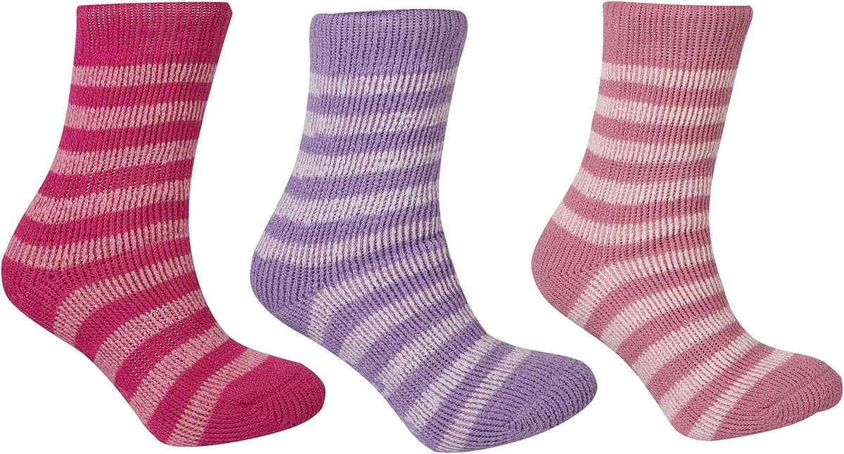 3-Pack Anti-Slip Thermo Slipper Sokken met Grip voor Meisjes - Gestreept en Extra Warm
