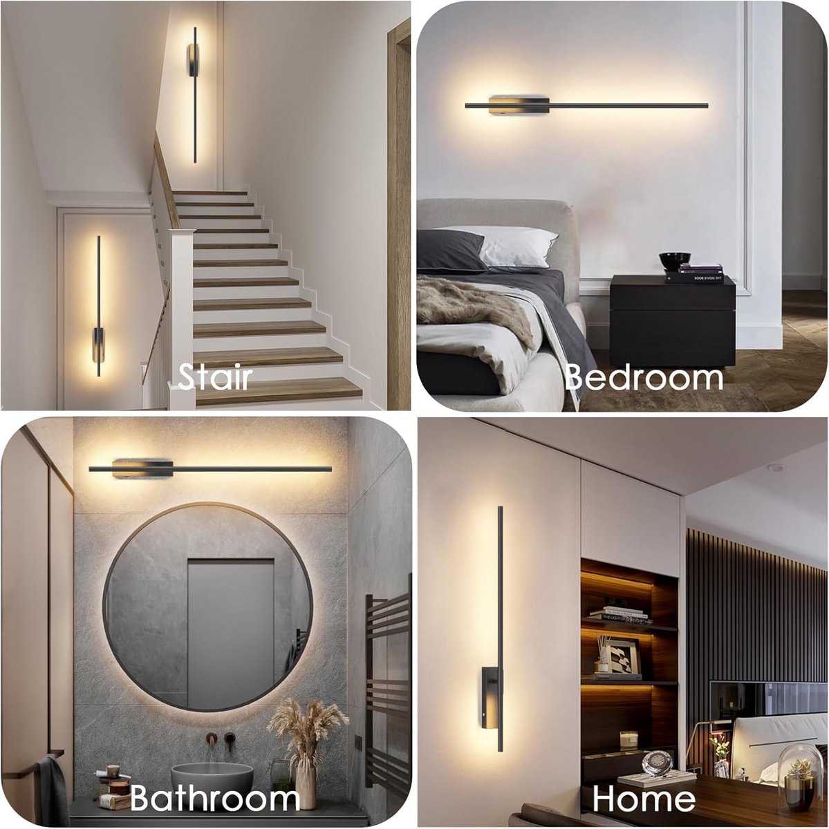 Oplaadbare Wandlamp op Batterij (2 Stuks) met Afstandsbediening - Dimbaar Licht 3000K-6000K Zwart