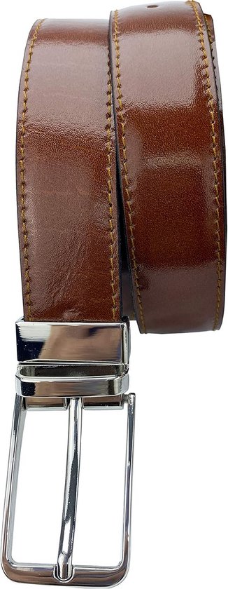 Dames riem met metaal look echt leer 4 cm | leren riem metallic look 40mm glanzend | metalen leren riem met ronde riemgesp | roségoud 90cm