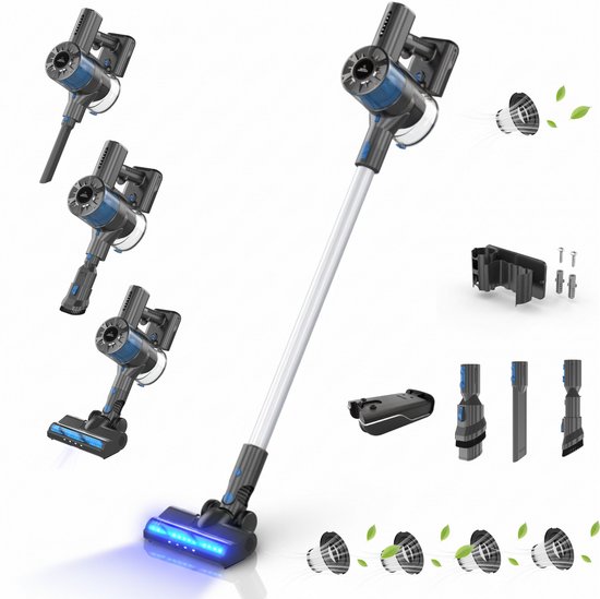 Innova Essentials PowerVac Filter Edition – Steelstofzuiger Draadloos – 500 Air Watts – met 4 extra HEPA-filters – met 4 verschillende opzetstukken – Draadloze Stofzuiger – Zonder zak op accu – Vacuum Cleaner