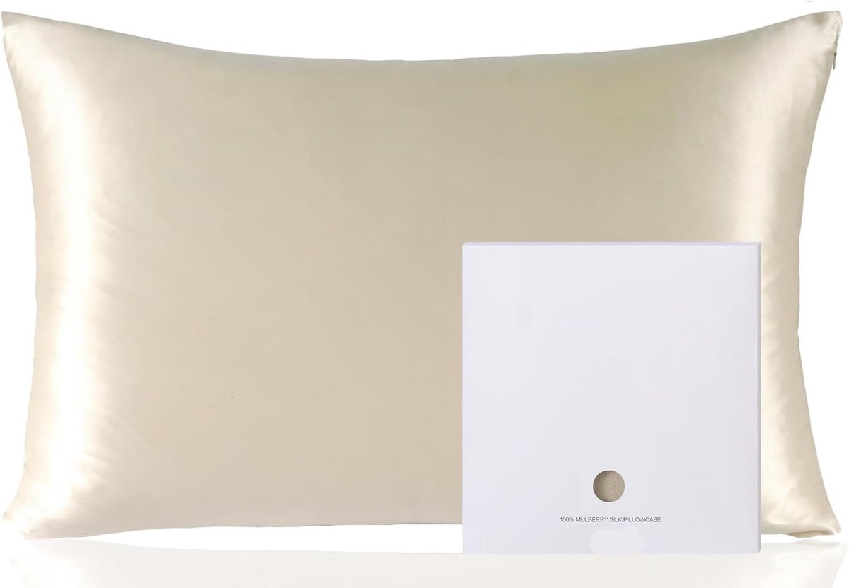Famanu Zijden Kussensloop 100% Moerbeizijde voor Haar & Huid - Dubbelzijdig 19 Momme 6A Kwaliteit - Zacht & Glad - 600 Dradendichtheid - Met Verborgen Rits - 1 Stuk - Beige - 40 x 60 cm