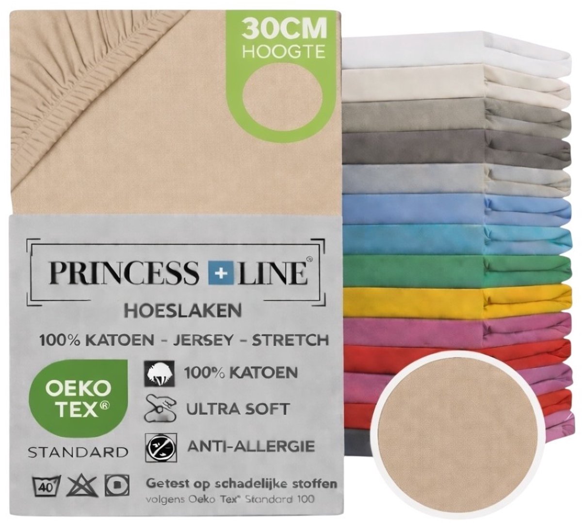 Princess Line- Comfortabel Ultra-Soft-Hoeslaken -100% katoen-Jersey -Stretch -Strijkvrij- Rondom elastiek-Hoekhoogte tot 30cm-Eenpersoons -90x200 cm -Ivoor