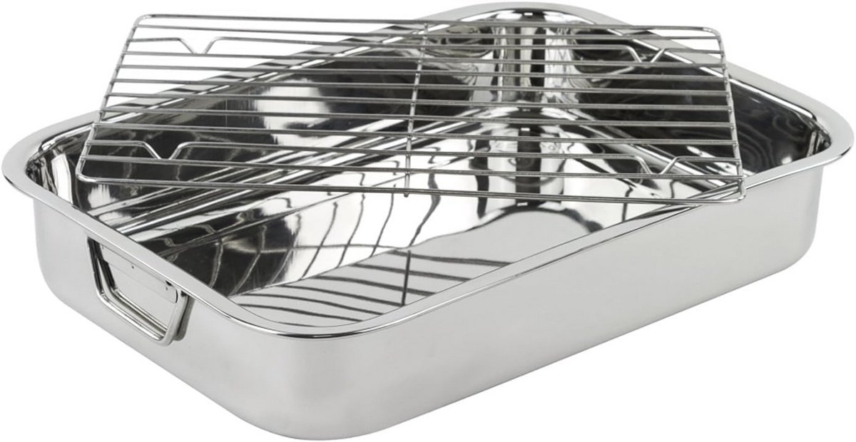 Roestvrijstalen Ovenschaal 35 cm met Grill - Breed en Robuust Bakblik
