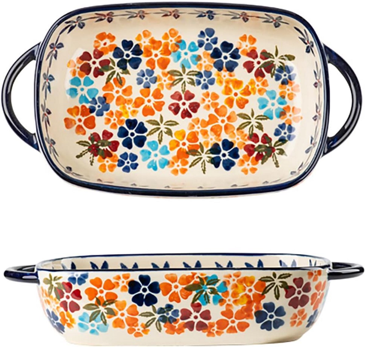 Keramische Ovenschaal Bloemen Vintage Stijl 22oz met Handvatten