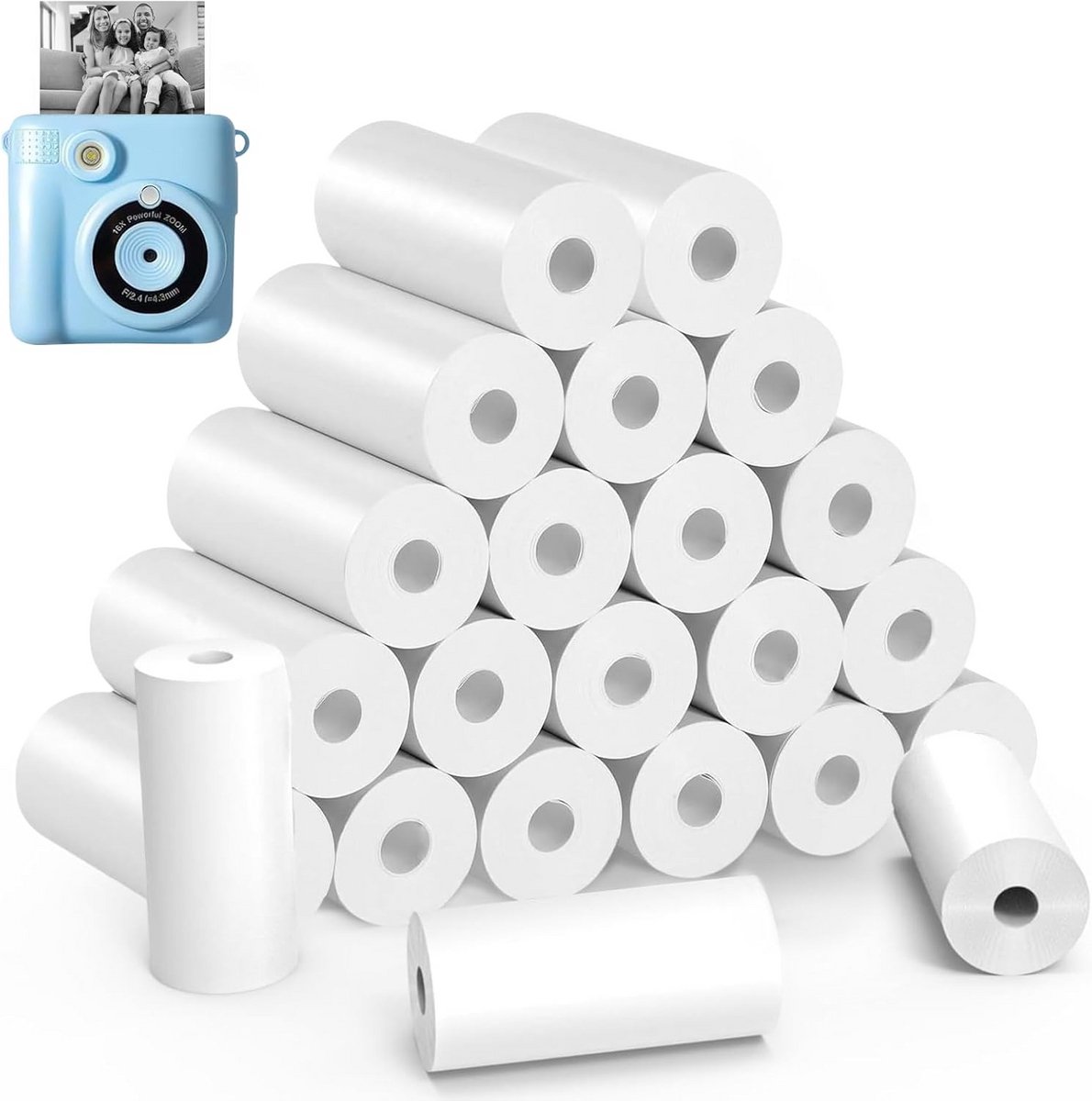 24 Rollen Thermisch Papier 57x25mm voor Kinder Fotocamera en Miniprinter - Wit, Zero-Ink Printpapier