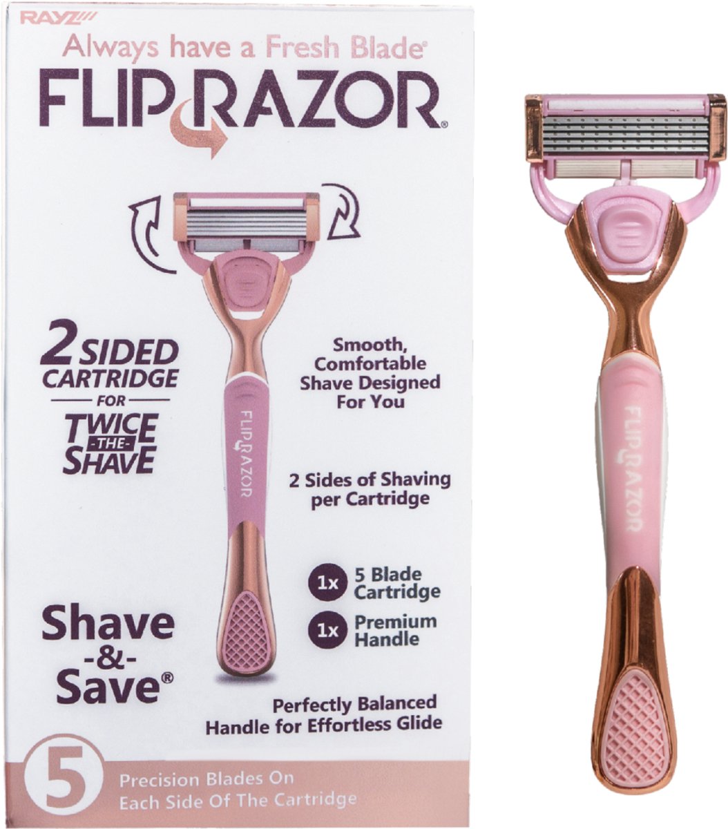 Nieuw! Flip Razor Womens 5 blade houder + 2 scheermesjes = 1 scheermesje aan twee kanten te gebruiken
