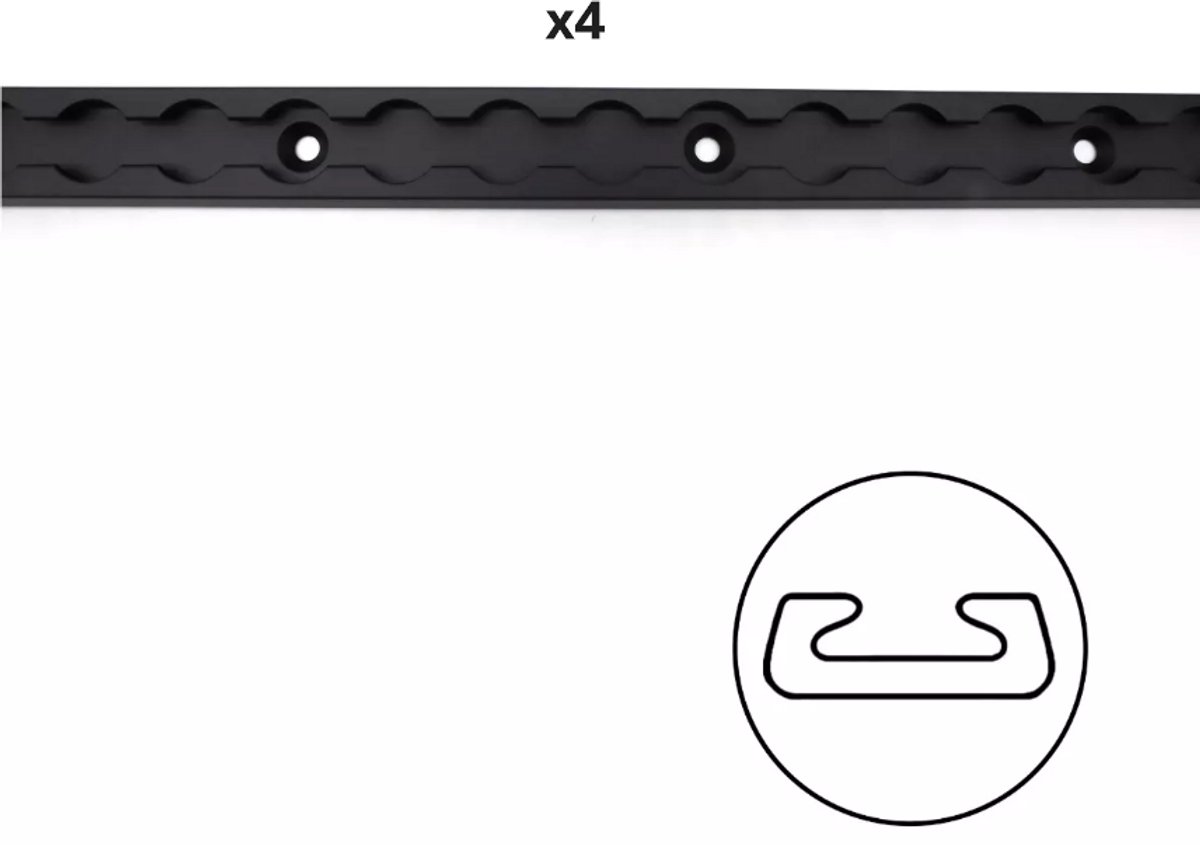 Set van 4 Aluminium L-Track Rail 60 cm – Zwart – Airline Rail / Vliegtuigrail – Bevestigingsrail