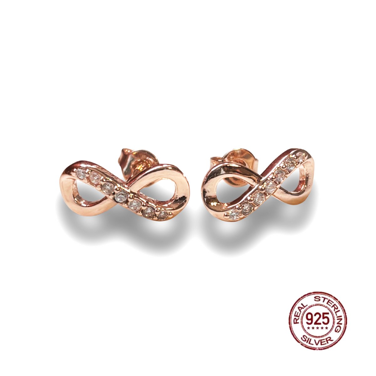 Oorbellen - 925 Sterling Zilver - oorstekers Infinity - Oneindigheid – rosé goudkleurig - Zirkonia - 14 mm - Moederdag