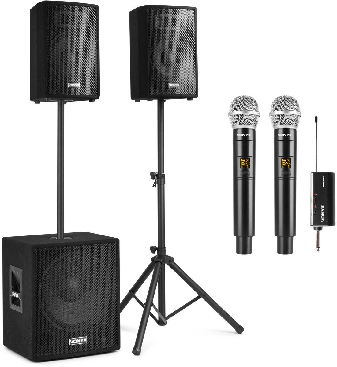 Karaoke set voor volwassenen - Vonyx Pro karaokeset met microfoons, speakers en subwoofer - 1000W