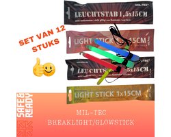 12 x Mil-Tec Professionele Breaklights - Glow sticks - Branden 8 tot 12 uur !!! - Outdoor - Survival - Noodpakket - 4 Kleuren