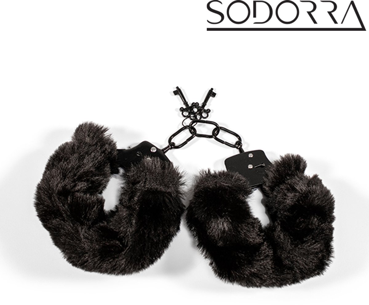 Sodorra - Fluff Cuffs Zwart - Stevige stalen handboeien - Zacht pluche