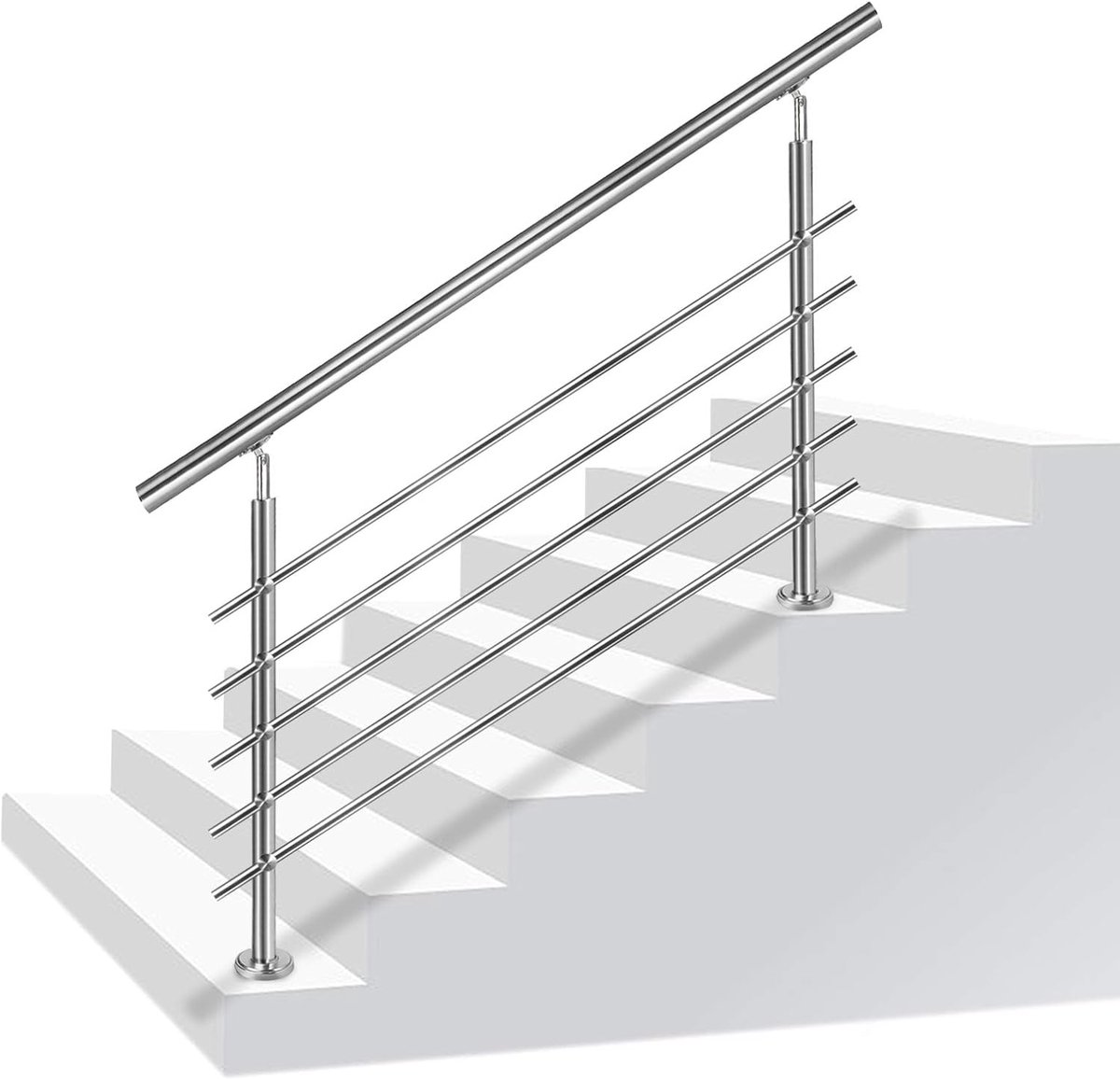 100 cm 5 Dwarsbalken Roestvrijstalen Leuningen Voor Trappen Veiligheidsleuning Trapleuning Incl. Palen & Metalen Pluggen Trapleuningen Leuningpalen Bouwpakket Voor Binnen & Buiten NAIZY