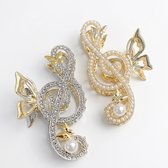 Goudkleurige haar clip set voor dames – 2 stuks decoratieve haar klem met strass details en parel accent – sierlijke opengewerkte haar accessoires