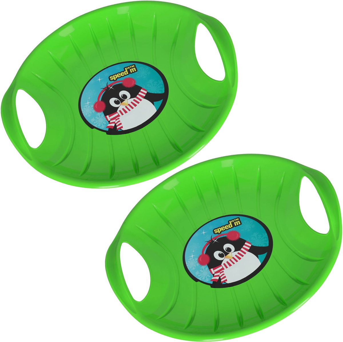 KOTARBAU® 2 stuks Glijschotel, Sneeuwschijf, Kunststof, 60 cm, Groen, Sneeuw Slee, met Handgrepen, voor Kinderen en Volwassenen, Schotel Slee Plastic, Bobsleeën, Sneeuwglijder, Duurzaam