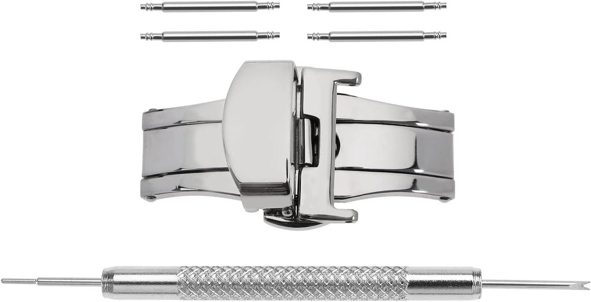 Allecto - Horloge Gesp Vervanging - Deployment Vlinder Sluiting - Roestvrij Staal - Dubbele Push Spring - Drukknop - Geschikt voor Horloge Strap - Roestvrij Staal Deployment Vlinder Sluiting - Horloge Gesp Dubbele Push Spring Sluiting