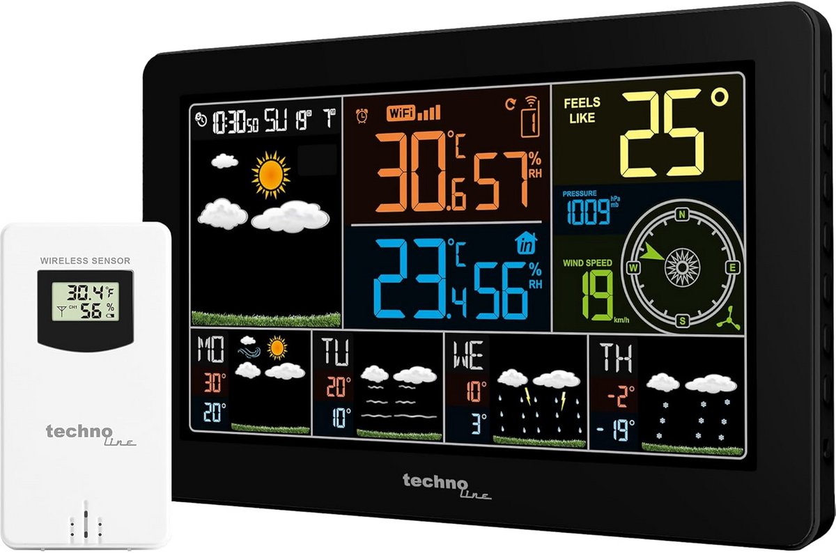 Wifi Weerstation met Binnen- en Buitensensor, 4-Daagse Voorspelling en Windmeting