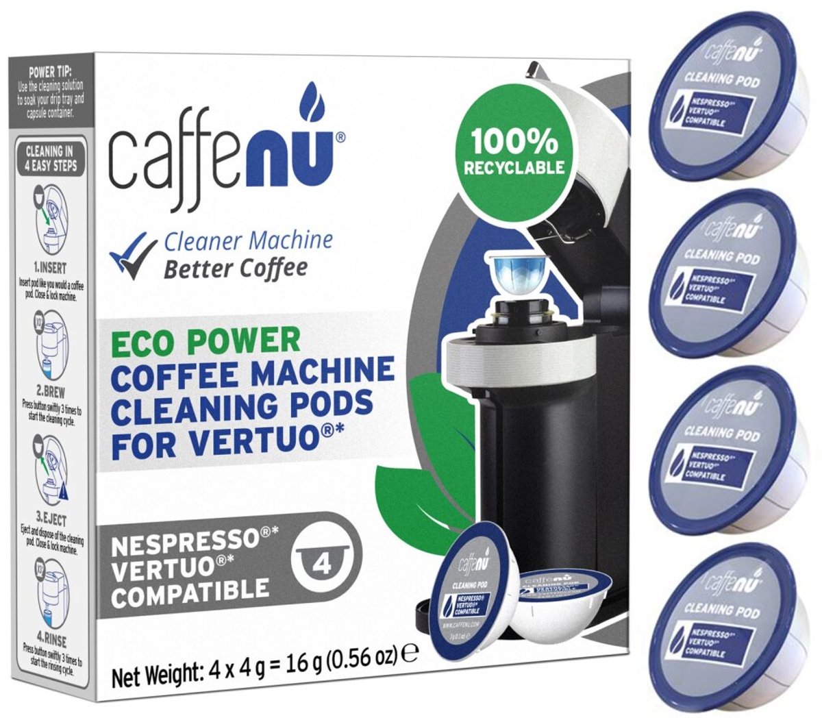 Caffenu Reinigingscups voor Nespresso Vertuo - 4 Reinigingscapsules - Koffiemachine Reiniger - Verbetert Smaak & Levensduur Koffiezetapparaat