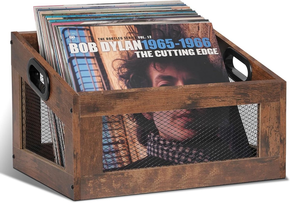 Houten Standaard voor Vinyl Platen en Albums - Rustieke Platenhouder