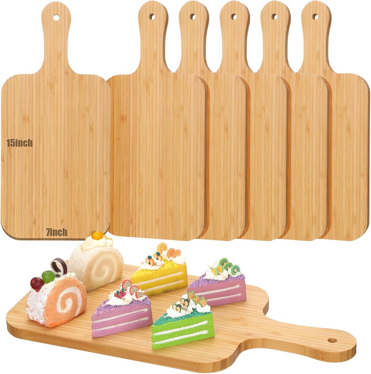 6 delige Set Bamboe Snijplanken met Handvat - Ideaal voor Keuken en Cadeaus
