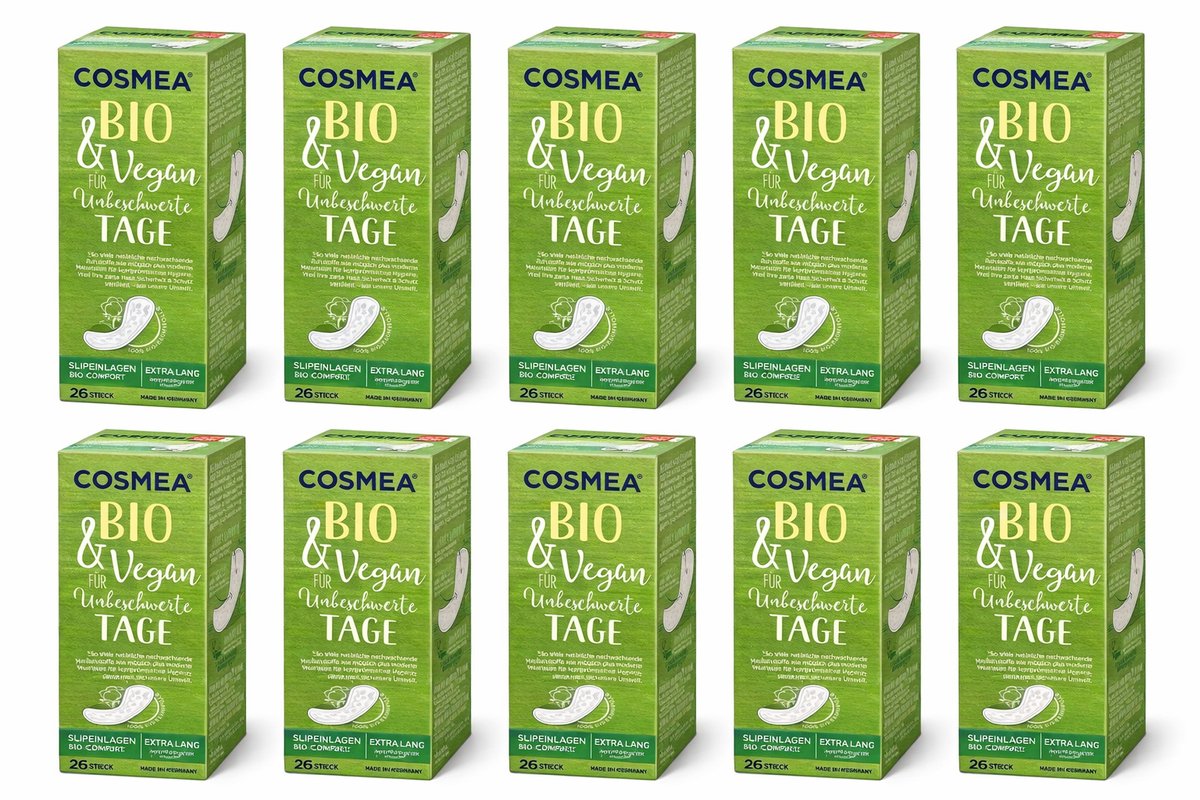 Cosmea® | 8 x 26 inlegkruisjes | EXTRA LANG | 208 stuks | absorberend | biologisch katoen en vegan | zonder parfum | multipack