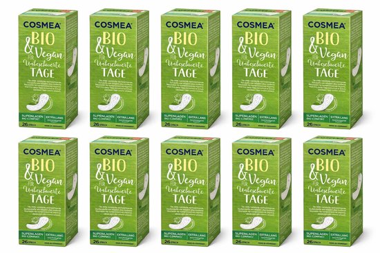 Cosmea® | 8 x 26 inlegkruisjes | EXTRA LANG | 208 stuks | absorberend | biologisch katoen en vegan | zonder parfum | multipack