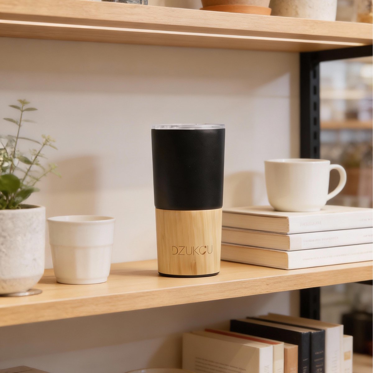 Dzukou Koffiebeker to go 470 ml RVS Bamboe – Herbruikbaar & lekvrij design — cadeau in Koken & Dineren - foto 4