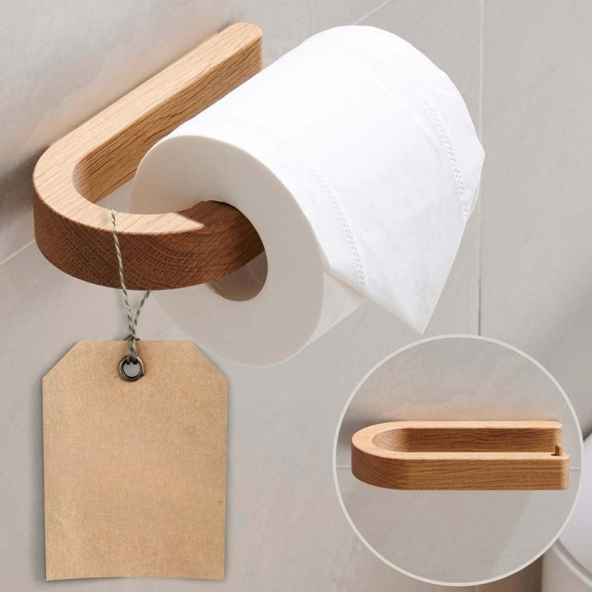 Famanu – Toiletpapierhouder zonder boren – hout – zelfklevend – badkamer accessoire