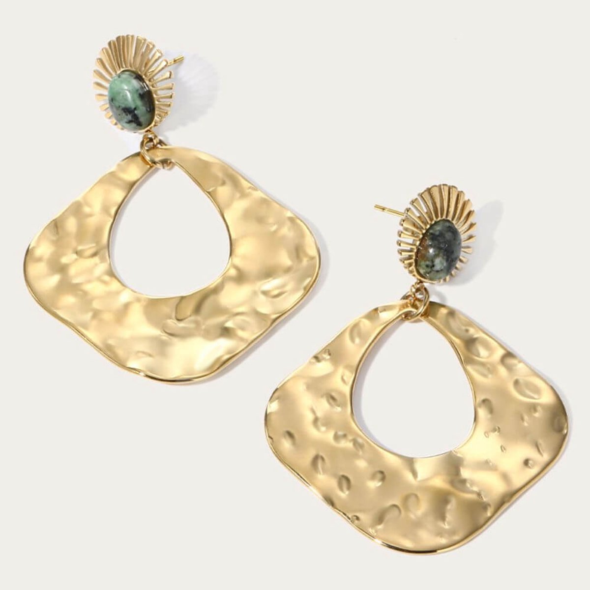 Oorbellen gold green - chique - stainles steel met 14 karaat plating