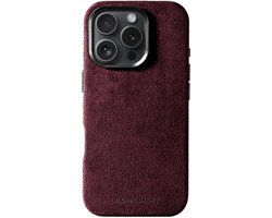 ALCANLUXURY Alcantara Hoesje geschikt voor iPhone 16 Pro Max – Echt Italiaans Alcantara® – Geschikt voor MagSafe – Back Cover – Wine Red