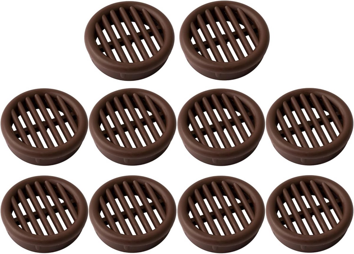 Ronde ventilatieroosters 10 stuks - 37mm buiten, 35mm binnen - Donkerbruin Kunststof