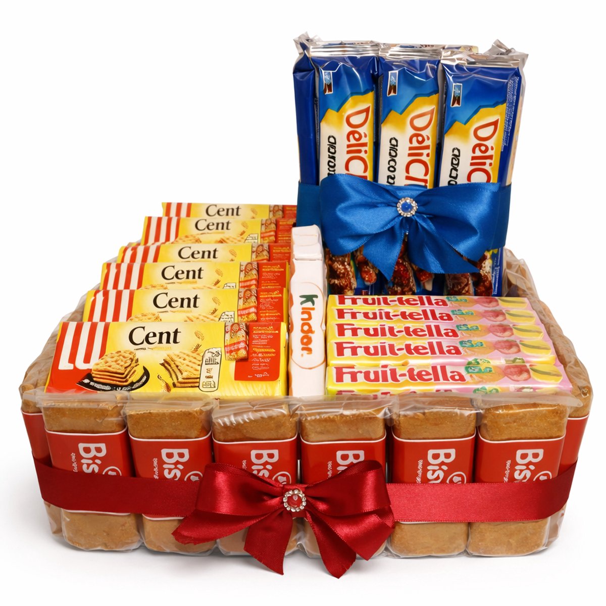 Luxe Koekjescadeau met Lotus speculaas, Fruitella, Kinder chocolade, centwafels & delichoc