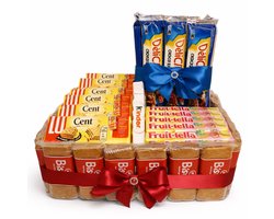 Luxe Koekjescadeau met Lotus speculaas, Fruitella, Kinder chocolade, centwafels & delichoc