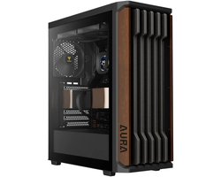 Gamdias Aura GC11 Wood Midi Tower Business Case - Zakelijke PC / Computer Behuizing met Echt Walnoot Hout, Mesh Front, INCLUSIEF 4x 120mm Fan (NON-RGB)