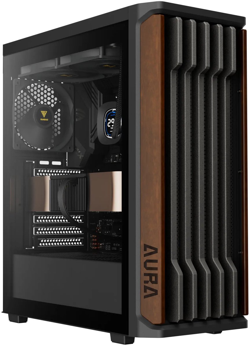 Gamdias Aura GC11 Wood Midi Tower Business Case - Zakelijke PC / Computer Behuizing met Echt Walnoot Hout, Mesh Front, INCLUSIEF 4x 120mm Fan (NON-RGB)