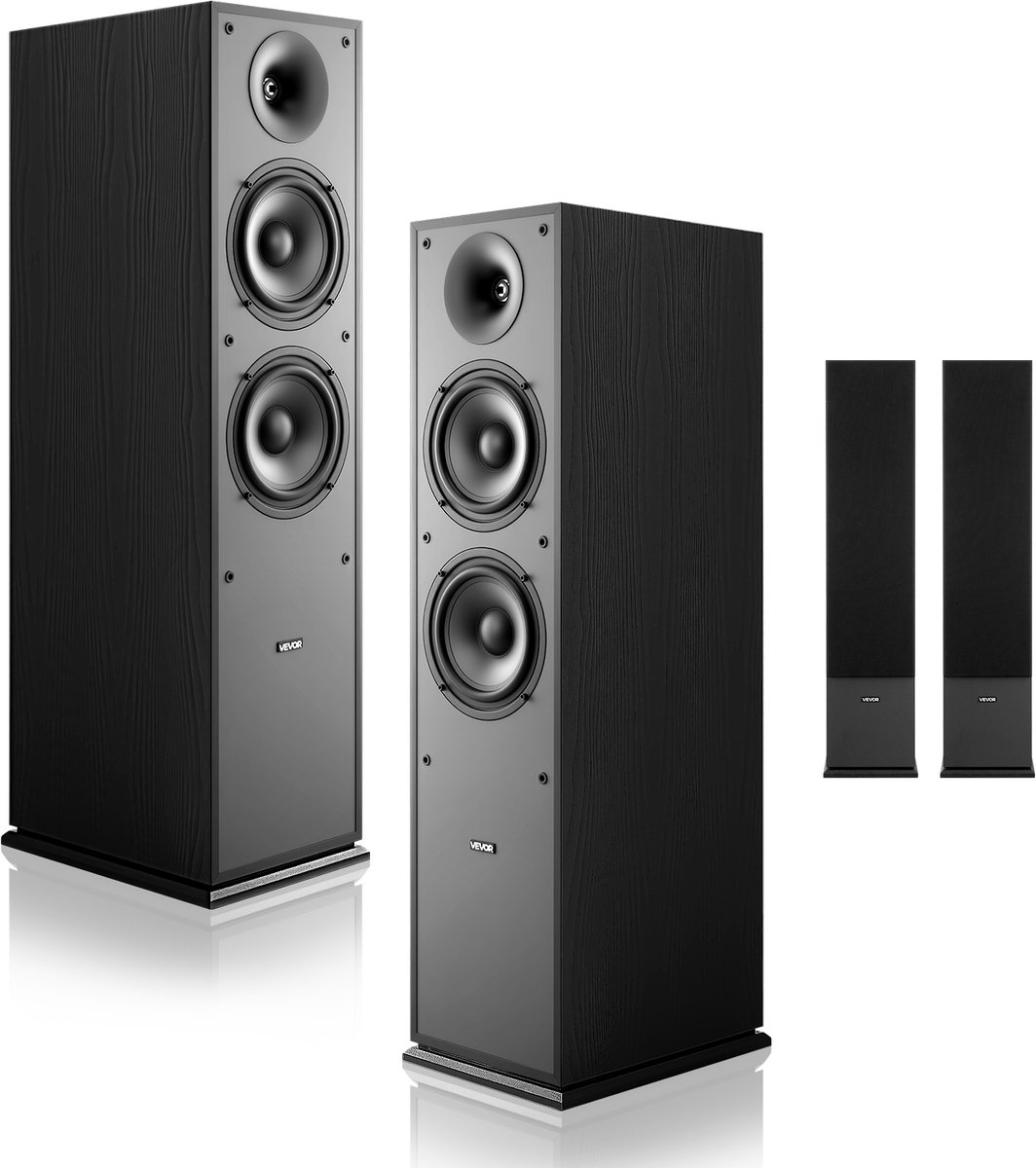 VEVOR Passief 2-Weg Staande Luidsprekers, Paar met 1-Inch Tweeter en Twee 6,5-Inch Woofers, 400W Piekvermogen, Frequentiebereik van 65Hz-20kHz, Robuuste MDF-Behuizing, voor Thuisaudio, Paar