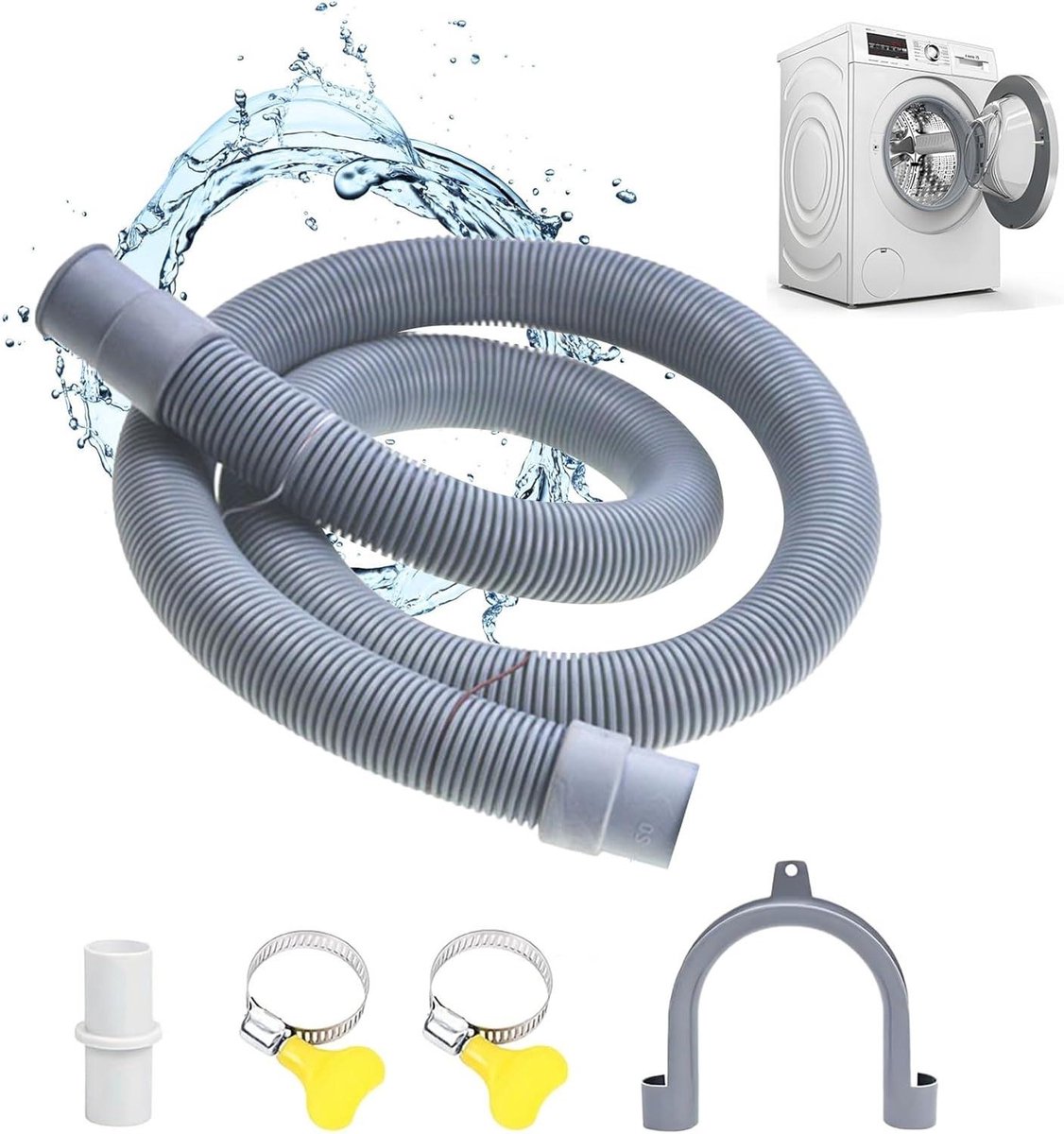 Afvoerslang 1,5 meter met beugel en slangverbinder voor wasmachine vaatwasser droger.