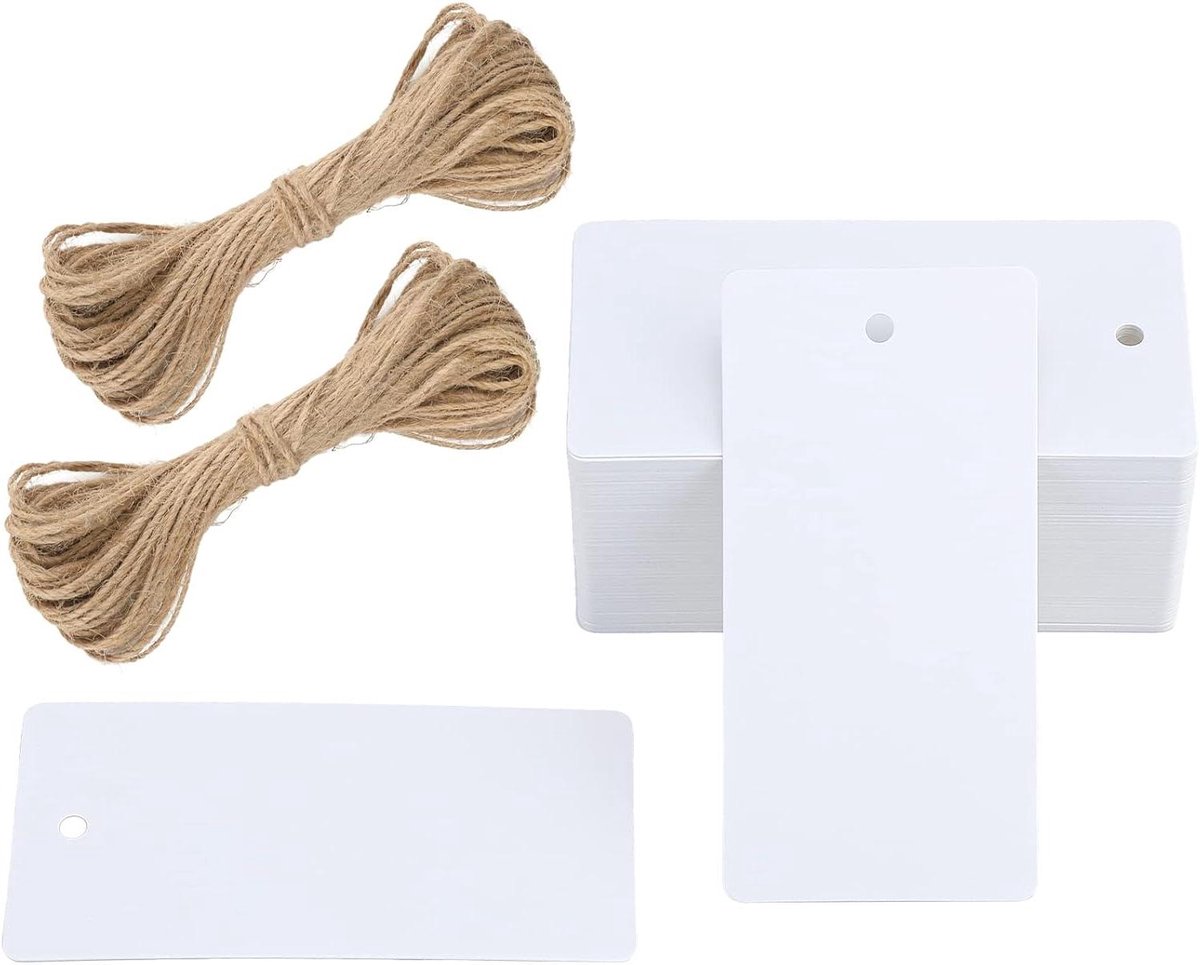 Papieren cadeaulabels 100 stuks - Blanco tags met koord voor bruiloft - Kraft - 4,5 x 9 cm
