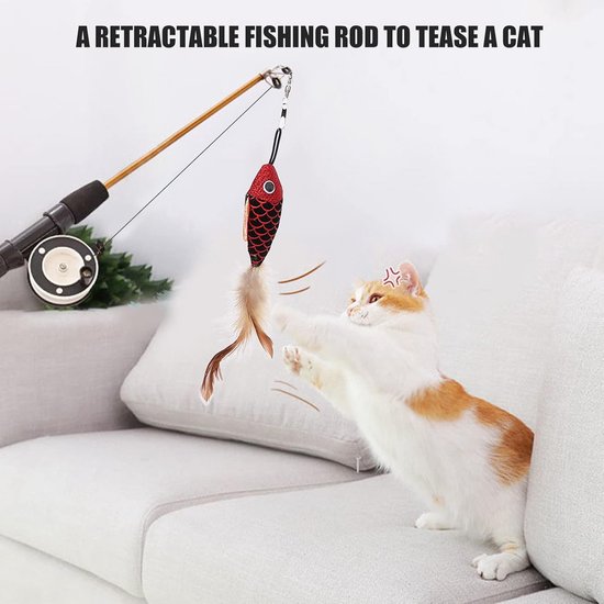 Uitschuifbare Kattenhengel met Vervangbaar 3D Vis Speeltje voor Uren Speelplezier — afbeelding 2