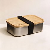 Lunchbox van roestvrij staal – Met bamboe deksel & vakverdeling – 1200 ml