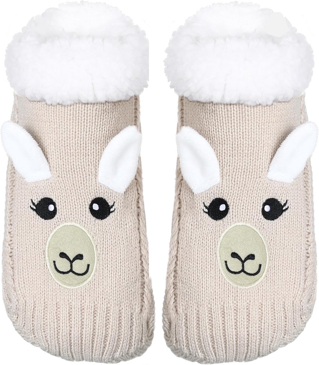 Warme Dames Pantoffelsokken met Antislip Zool - Pluche Huis Sokken met Dierenprint