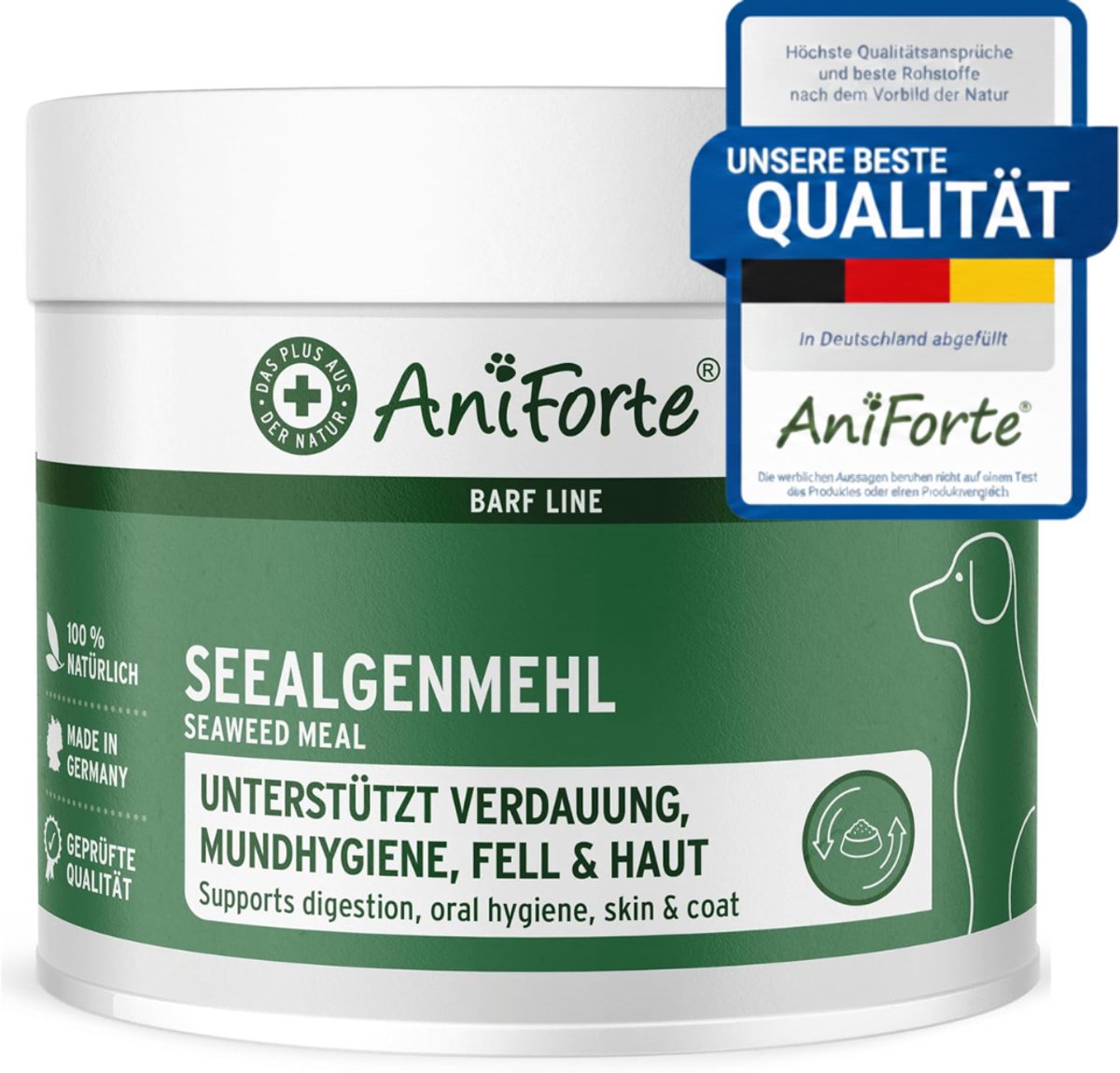 AniForte Zeewiermeel Hond 250 g – Natuurlijk BARF Supplement met Jodium – Ondersteunt Schildklier, Stofwisseling, Huid, Vacht & Spijsvertering – Ascophyllum Nodosum