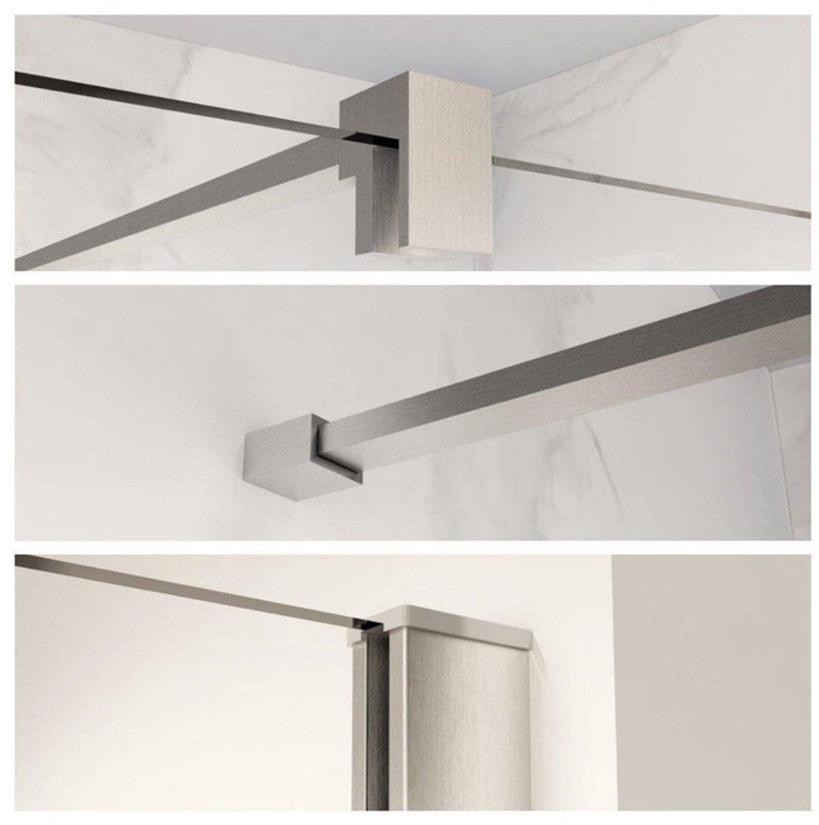 FugaFlow Eccelente Vetro Halfhoge Inloopdouche - 100x80cm - helder glas - 8mm - nano - met profiel en stabilisatiestang - Geborsteld RVS PVD (RVS)