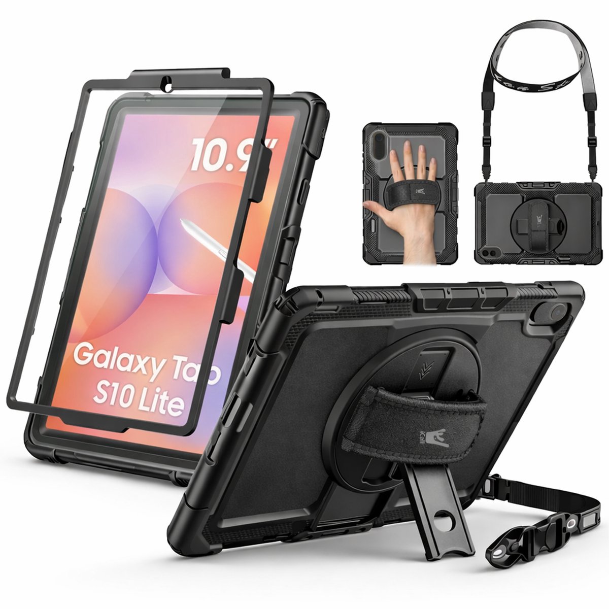 Geschikt voor Samsung Galaxy Tab S10 Lite / S10 FE / S9 FE / S9 / S8 / S7 – AtlasGuard tablet hoes met screenprotector – Zwart